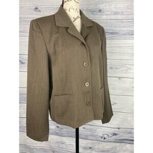 Talbots Blazer Jacket Women 12p Brown Pockets Lined Wool Academia Preppy